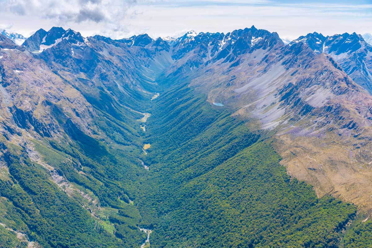 Aerial view of a river near Queenstown New Zealand