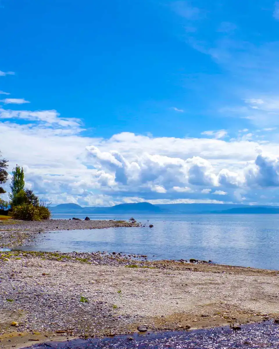 Walking along Lake Taupo in Taupo, New Zealand
